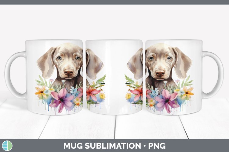Cartoon Watercolor Weimaraner Mug Wrap | Sublimation Coffee example image 1