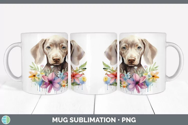Cartoon Watercolor Weimaraner Mug Wrap | Sublimation Coffee