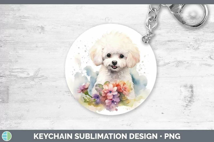 Watercolor Dogs Bichon Frise Keychain Sublimation Keyring De