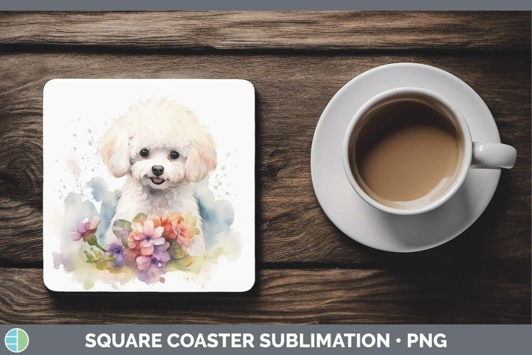Watercolor Dogs Bichon Frise Square Coaster Sublimation Coas