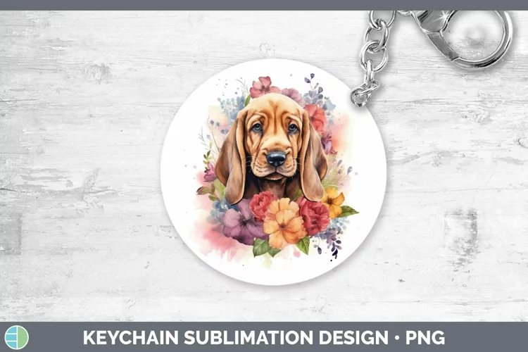 Watercolor Dogs Bloodhound Keychain Sublimation Keyring Desi