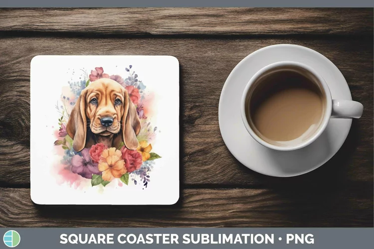 Watercolor Dogs Bloodhound Square Coaster Sublimation Coaste