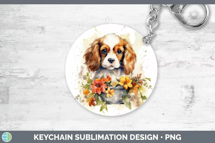 Watercolor Dogs Cavalier King Charles Spaniel Keychain Subli