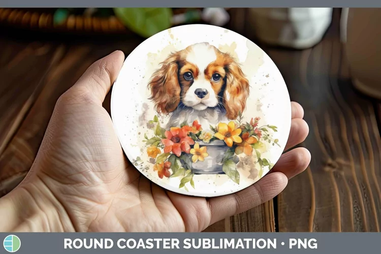 Watercolor Dogs. Cavalier King Charles Spaniel Round Coaster