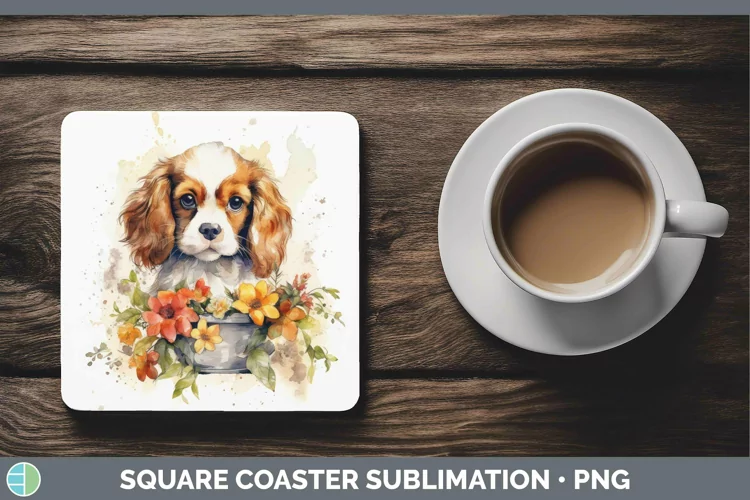 Watercolor Dogs Cavalier King Charles Spaniel Square Coaster