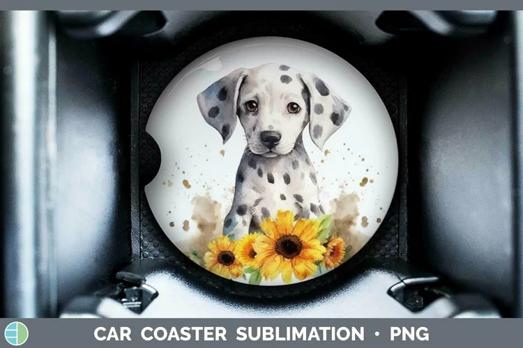 Cartoon Watercolor Dalmatian Car Coaster | Sublimation Coast