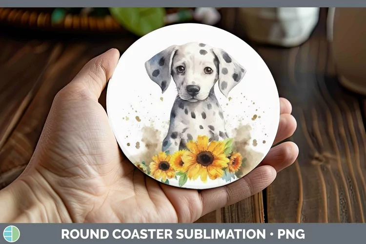 Watercolor Dogs. Dalmatian Round Coaster Sublimation Coaster