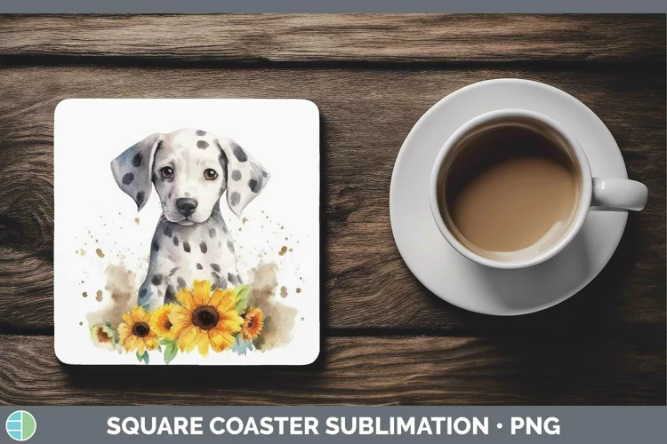 Watercolor Dogs Dalmatian Square Coaster Sublimation Coaster