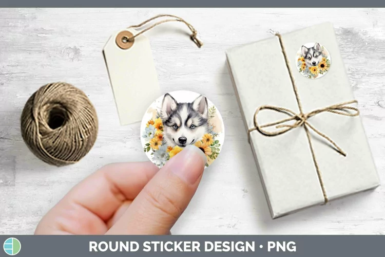Watercolor Dogs Husky Stickers | Round Labels Designs