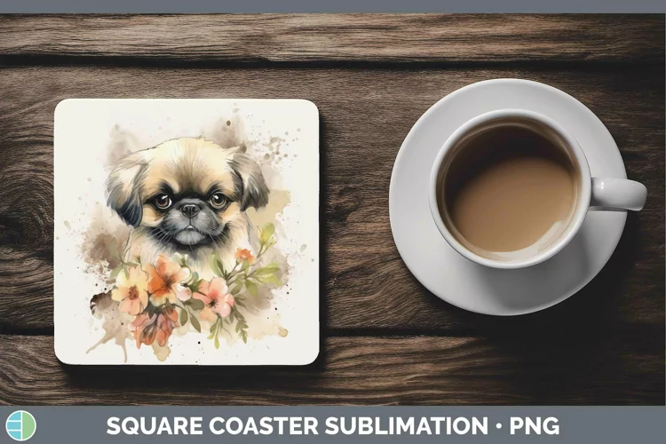 Watercolor Dogs Pekingese Square Coaster Sublimation Coaster