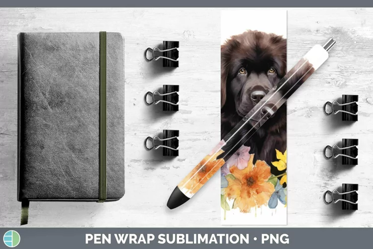 Watercolor Dog Newfoundland Pen Wrap Sublimation Epoxy Pen D