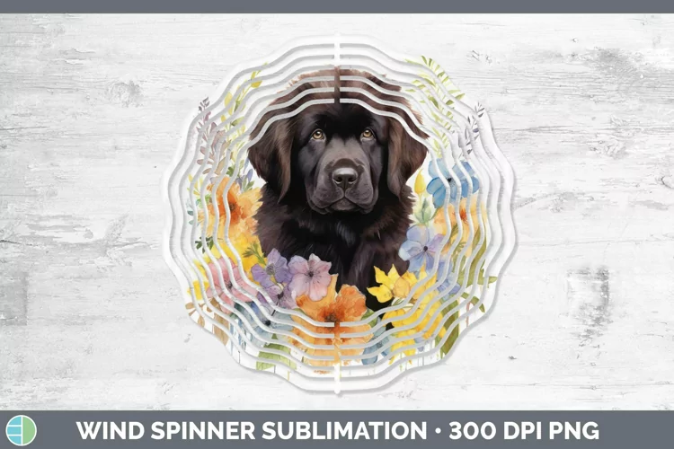 Watercolor Dog Newfoundland Wind Spinner Sublimation Spinner