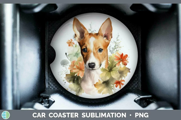 Watercolor Dog Basenji Car Coaster Sublimation Coaster Desig