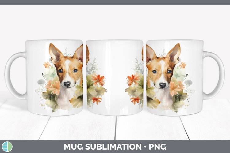 Watercolor Basenji Dog Mug Wrap | Sublimation Coffee Cup Des
