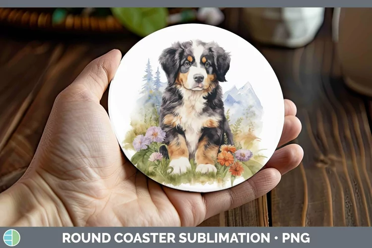 Watercolor Dog Bermese Mountain Dog Round Coaster Sublimatio