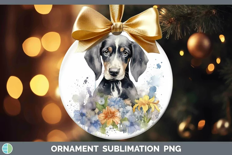 Watercolor Dog Bluetick Coonhound Ornament Sublimation Baubl