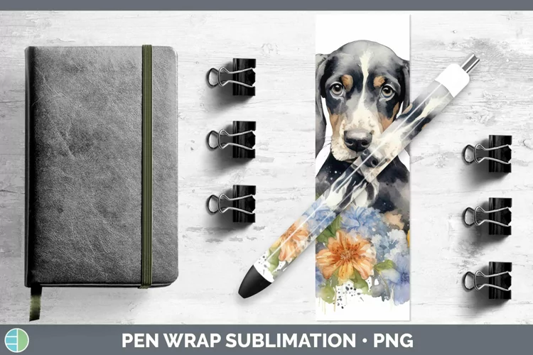 Watercolor Dog Bluetick Coonhound Pen Wrap Sublimation Epoxy