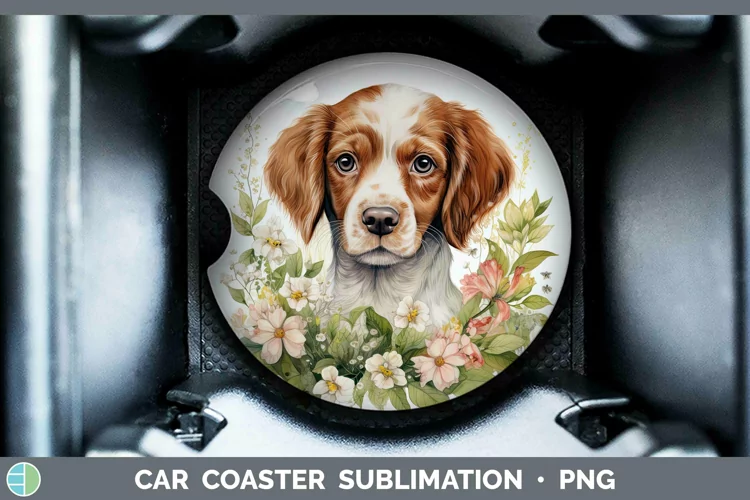 Watercolor Dog Brittany Dog Car Coaster Sublimation Coaster