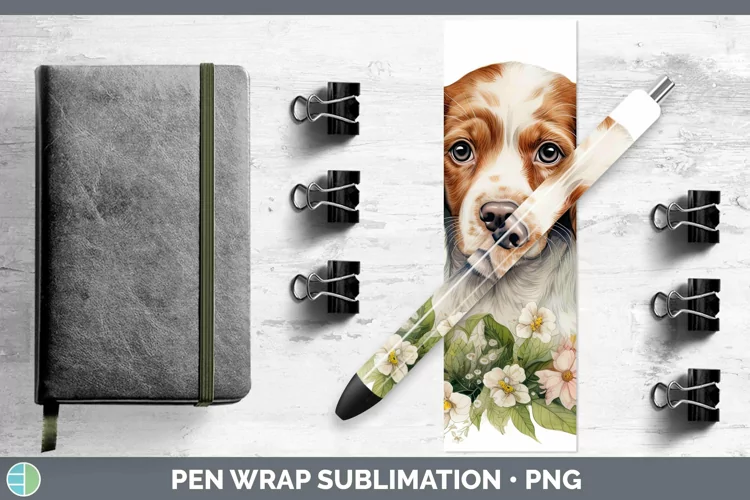 Watercolor Dog Brittany Dog Pen Wrap Sublimation Epoxy Pen D