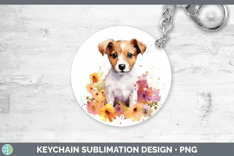 Watercolor Dog Jack Russell Terrier Keychain Sublimation Key