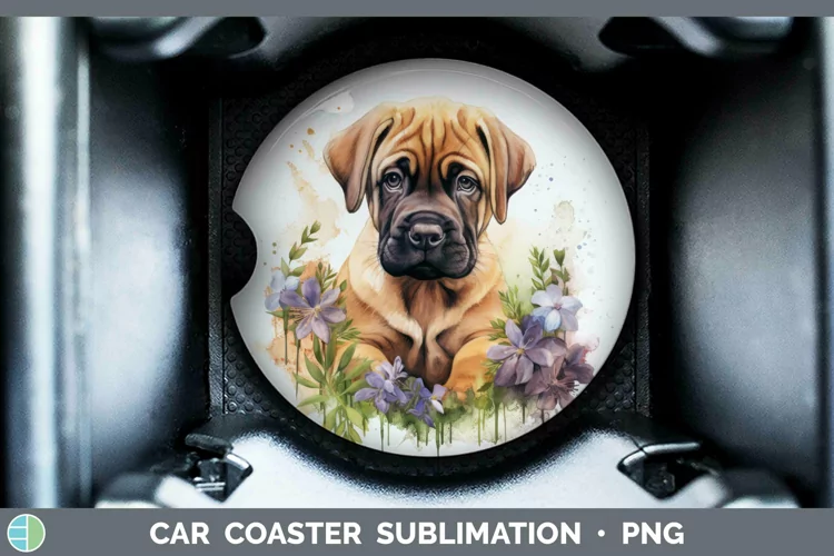 Watercolor Dog Mastiff Car Coaster Sublimation Coaster Desig