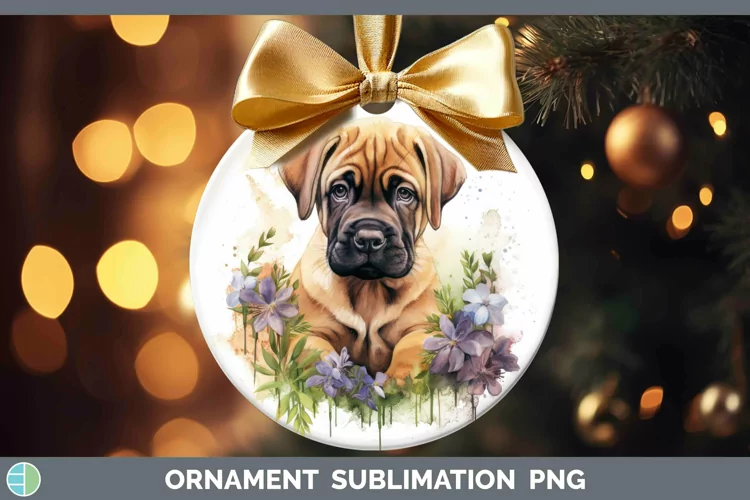 Watercolor Dog Mastiff Ornament Sublimation Bauble Designs