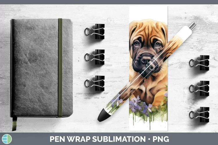 Watercolor Dog Mastiff Pen Wrap Sublimation Epoxy Pen Design
