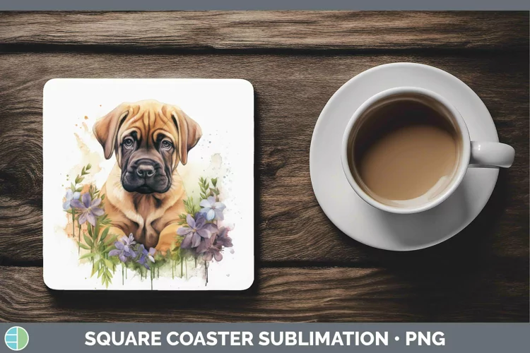 Watercolor Dog Mastiff Square Coaster Sublimation Coaster De