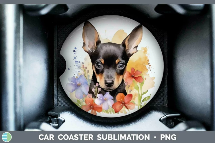 Watercolor Dog Miniature Pinscher Car Coaster Sublimation Co
