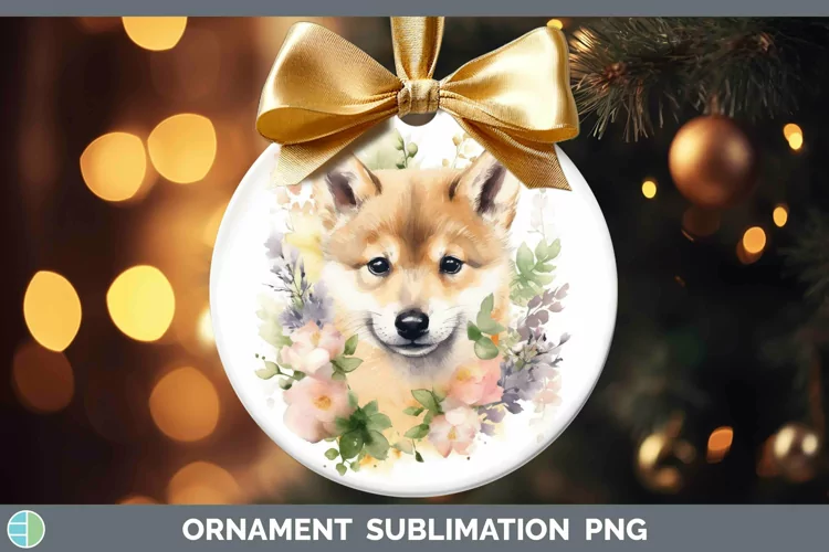 Watercolor Dog Shiba Inu Ornament Sublimation Bauble Designs