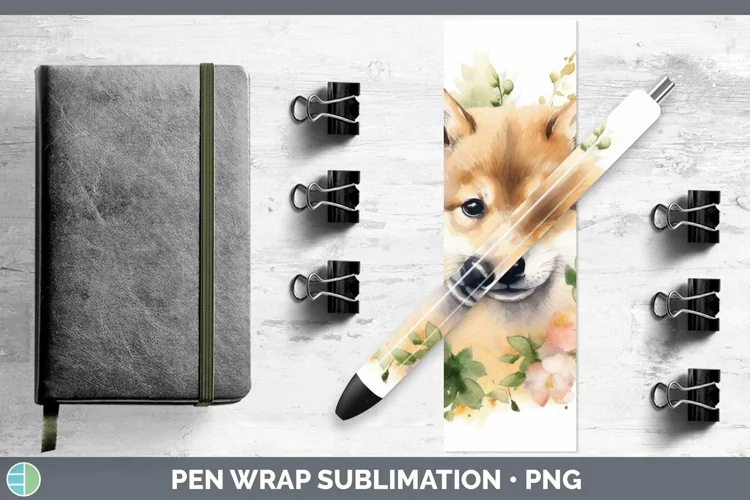 Watercolor Dog Shiba Inu Pen Wrap Sublimation Epoxy Pen Desi