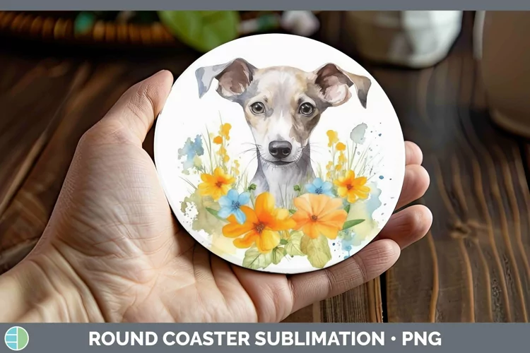 Watercolor Dog Whippet Round Coaster Sublimation Coaster Des