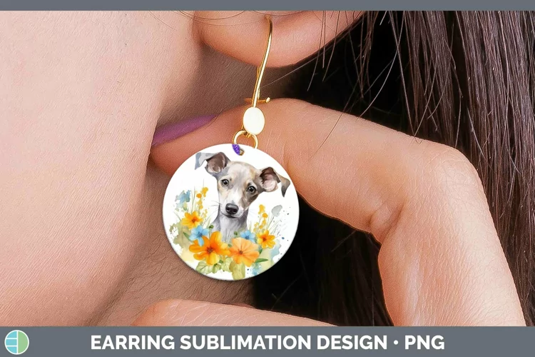 Watercolor Dog Whippet Round Earrings Sublimation Earrings D