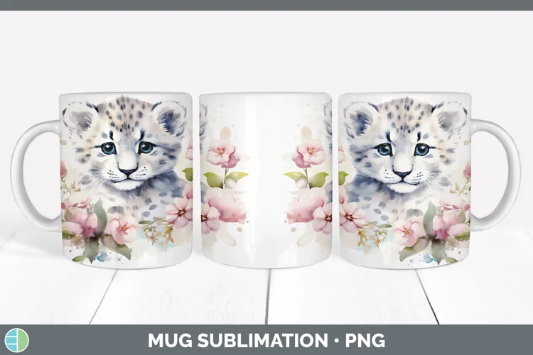 Wild Cats Leopard Snow Mug Wrap Sublimation Coffee Cup Desig