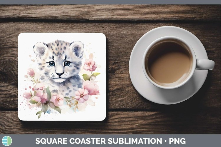 Wild Cats Leopard Snow Square Coaster Sublimation Coaster De example image 1