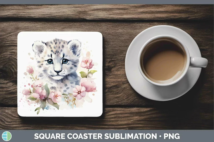 Wild Cats Leopard Snow Square Coaster Sublimation Coaster De