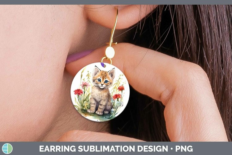 Wild Cats Pampas Cat Round Earrings Sublimation Earrings Des example image 1