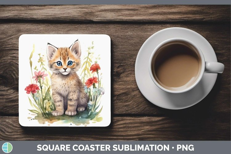 Wild Cats Pampas Cat Square Coaster Sublimation Coaster Desi example image 1