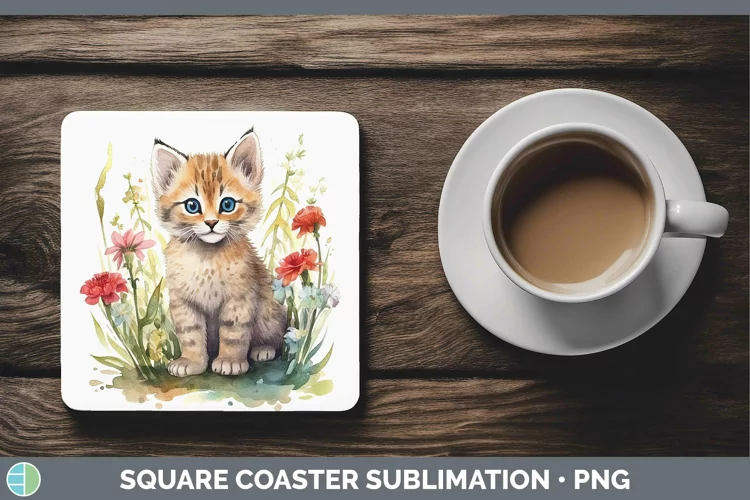 Wild Cats Pampas Cat Square Coaster Sublimation Coaster Desi