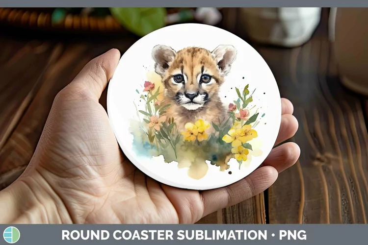 Wild Cats Puma Concolor Round Coaster Sublimation Coaster De