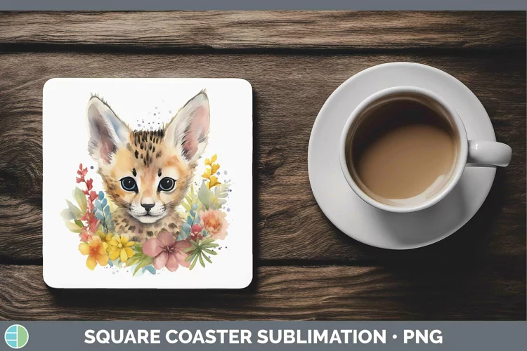 Wild Cats Serval Cat Square Coaster Sublimation Coaster Desi