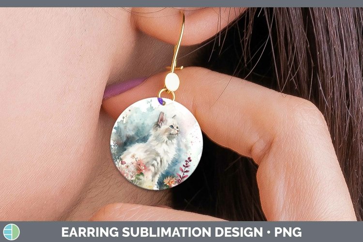 Boho Cat Angora Cat Round Earrings Sublimation Earrings Desi example image 1