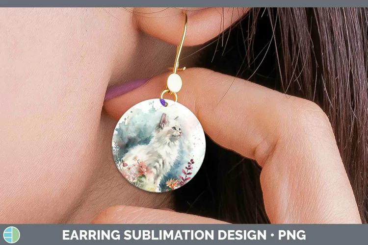 Boho Cat Angora Cat Round Earrings Sublimation Earrings Desi