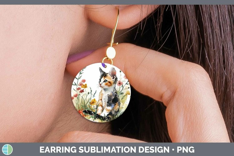Boho Cat Calico Cat Round Earrings Sublimation Earrings Desi example image 1