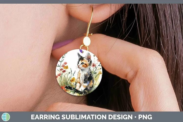 Boho Cat Calico Cat Round Earrings Sublimation Earrings Desi
