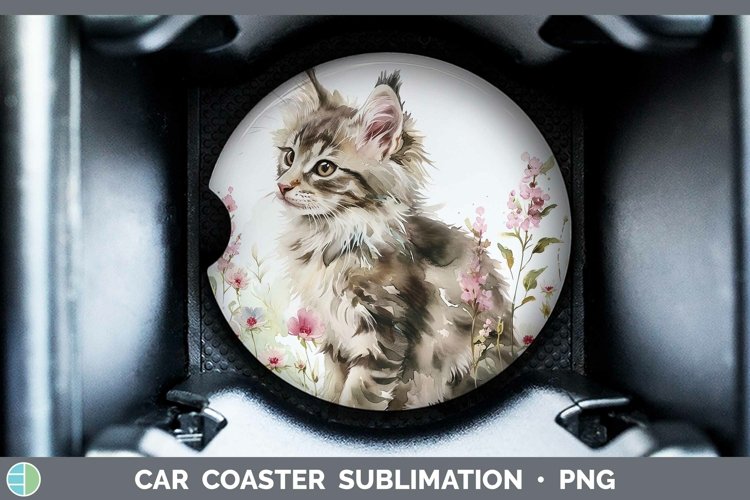 Boho Cat Norwegian Forest Cat Car Coaster Sublimation Coaste example image 1