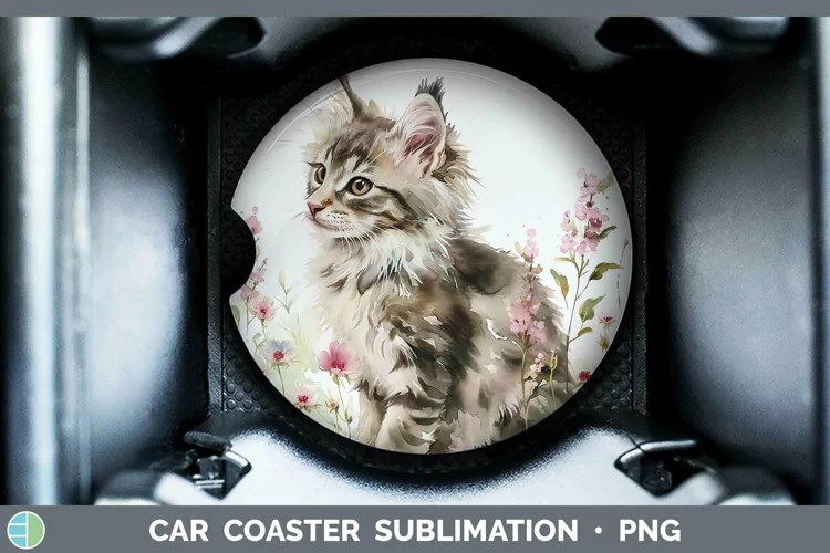 Boho Cat Norwegian Forest Cat Car Coaster Sublimation Coaste