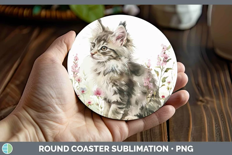 Boho Cat Norwegian Forest Cat Round Coaster Sublimation Coas