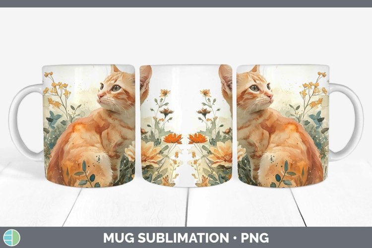 Boho Cat Orange Cat Mug Wrap Sublimation Coffee Cup Designs example image 1