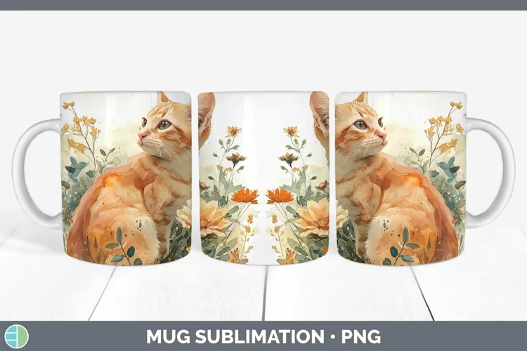 Boho Cat Orange Cat Mug Wrap Sublimation Coffee Cup Designs